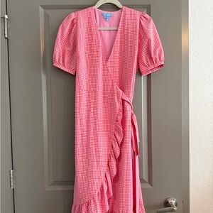 Draper James Pink Gingham Wrap Midi Dress